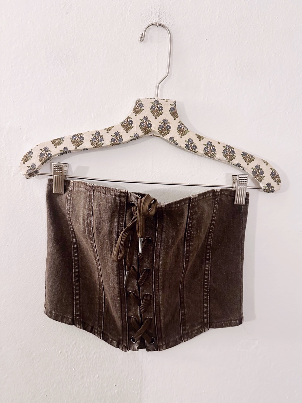 Factorie Denim Bustier Corset Brown Jean Lace Up Crop Top Brown NWT - Picture 7 of 7